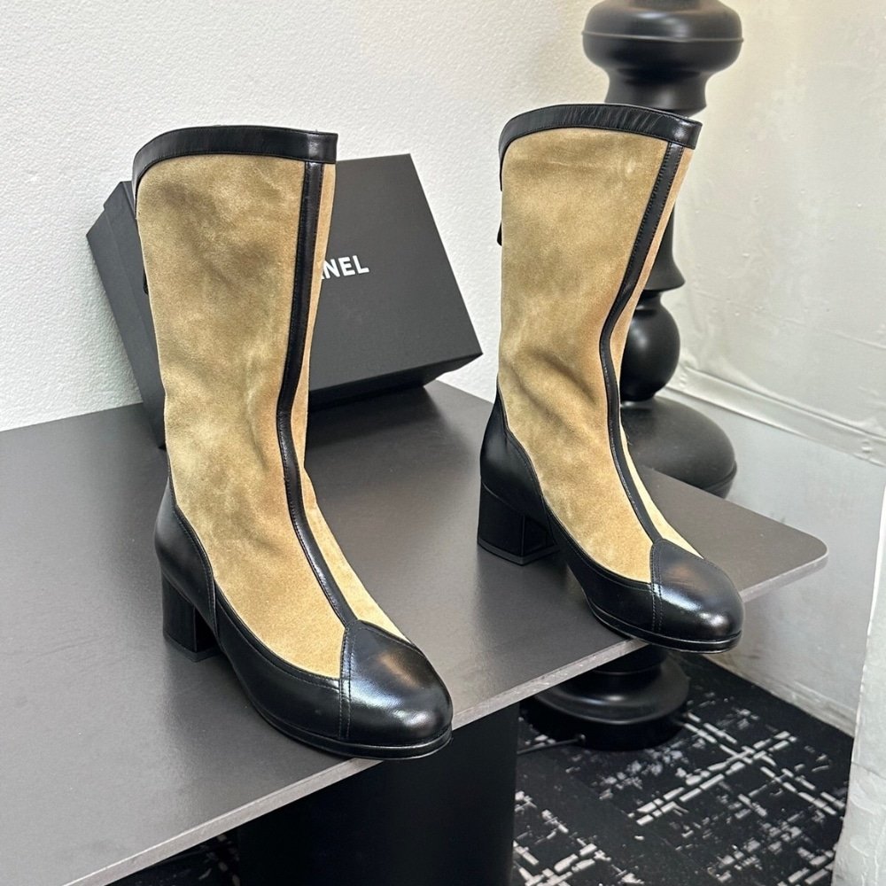 Ch**el Métiers Dart High Boots Beige And Black G46591 B21103 U2030