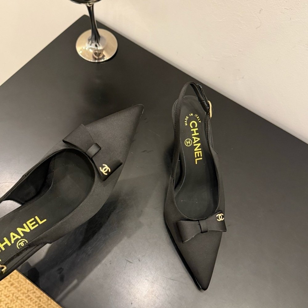 Ch**el Slingback Satin Fabric Black G46547 B20974 94305