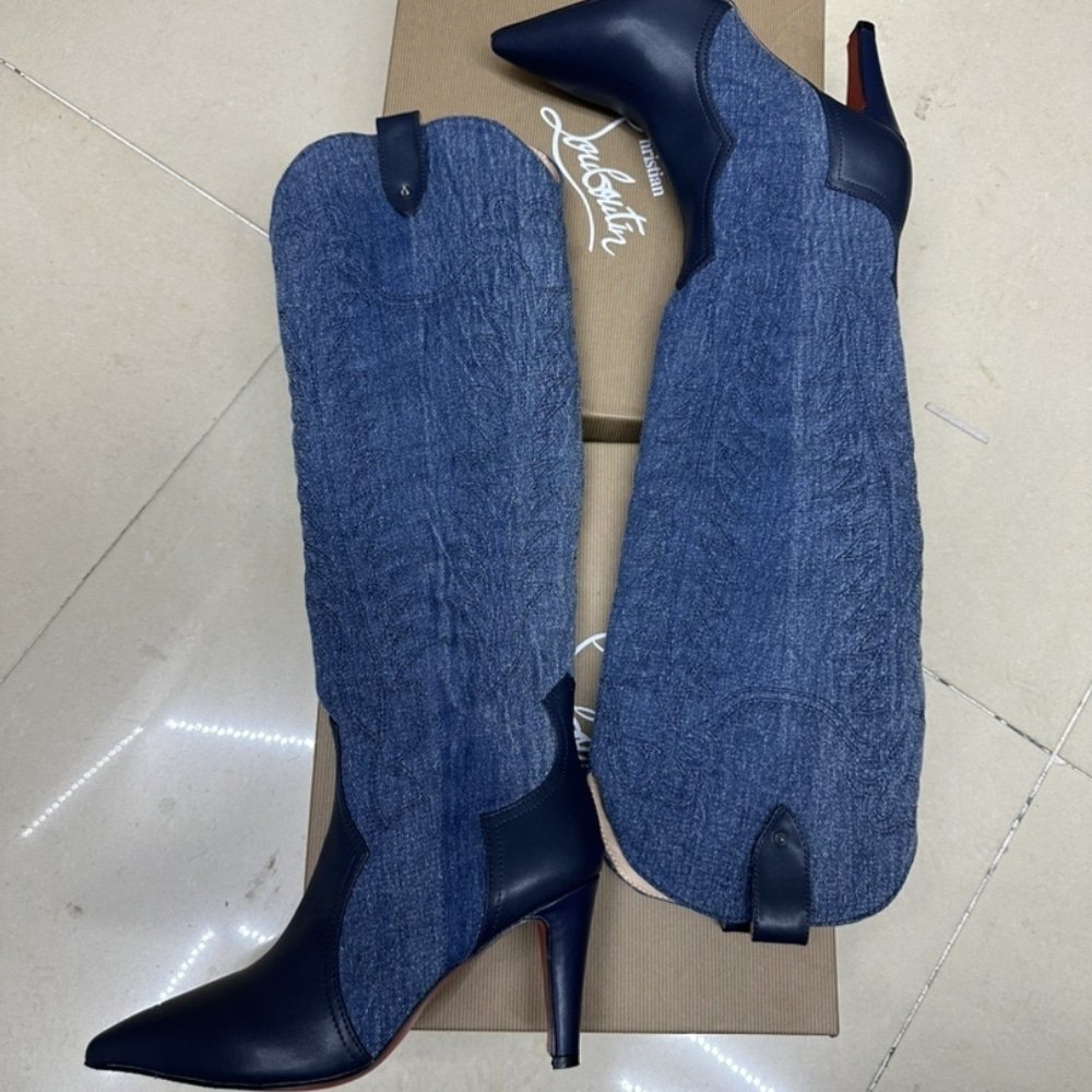 Chr1st1an Louboutin Santia Botta 85 Boots Denim Blue 32405166603