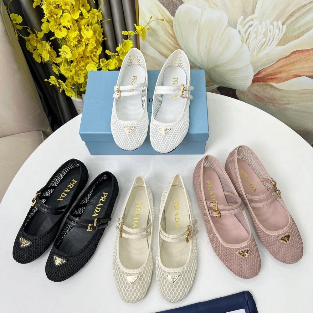 Pra*a Mesh Fabric Ballerinas Beige 1F915N 099 F0485 F 005