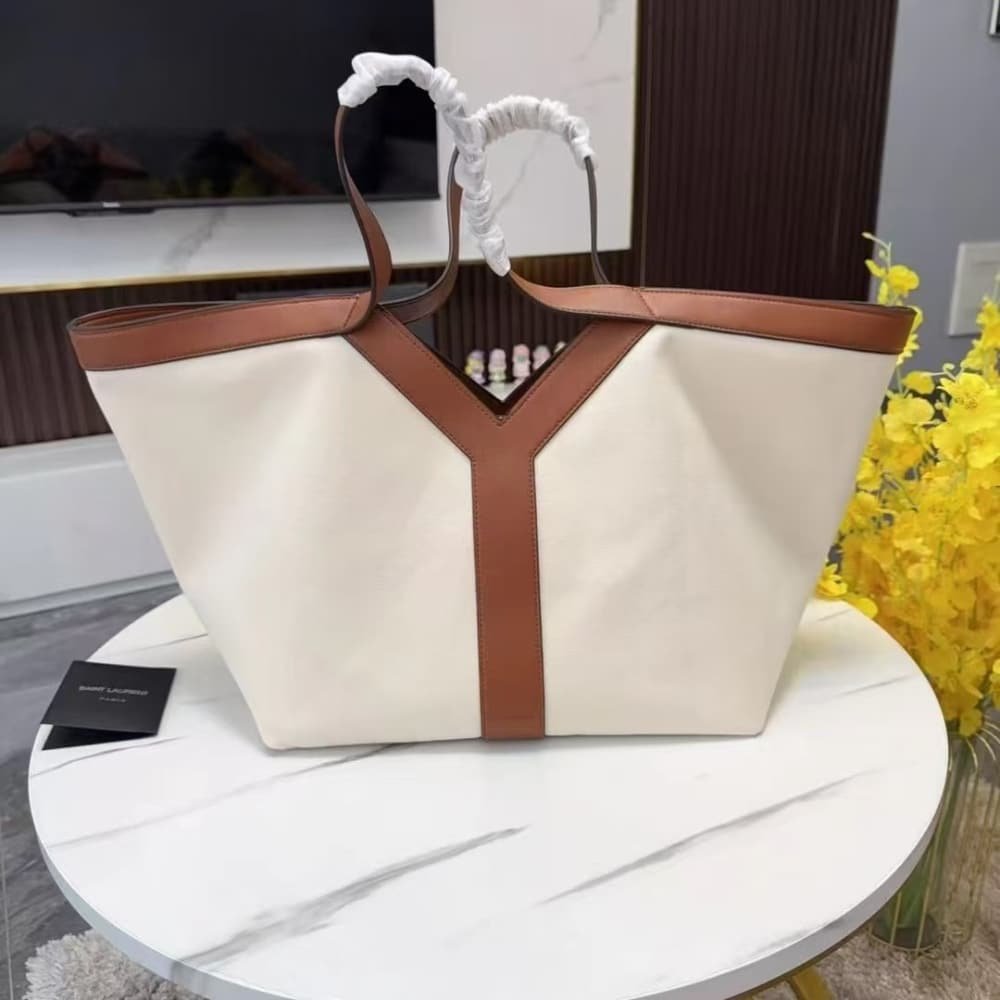 Sa1nt Lau*nt Y Tote In Canvas And Leather Bag Beige 37Cm 817602Fac7T9856