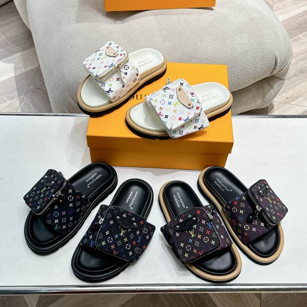 L0vis Vvtt0n X Takashi Murakami Pool Pillow Flat Comfort Mule Black 1Agvrf