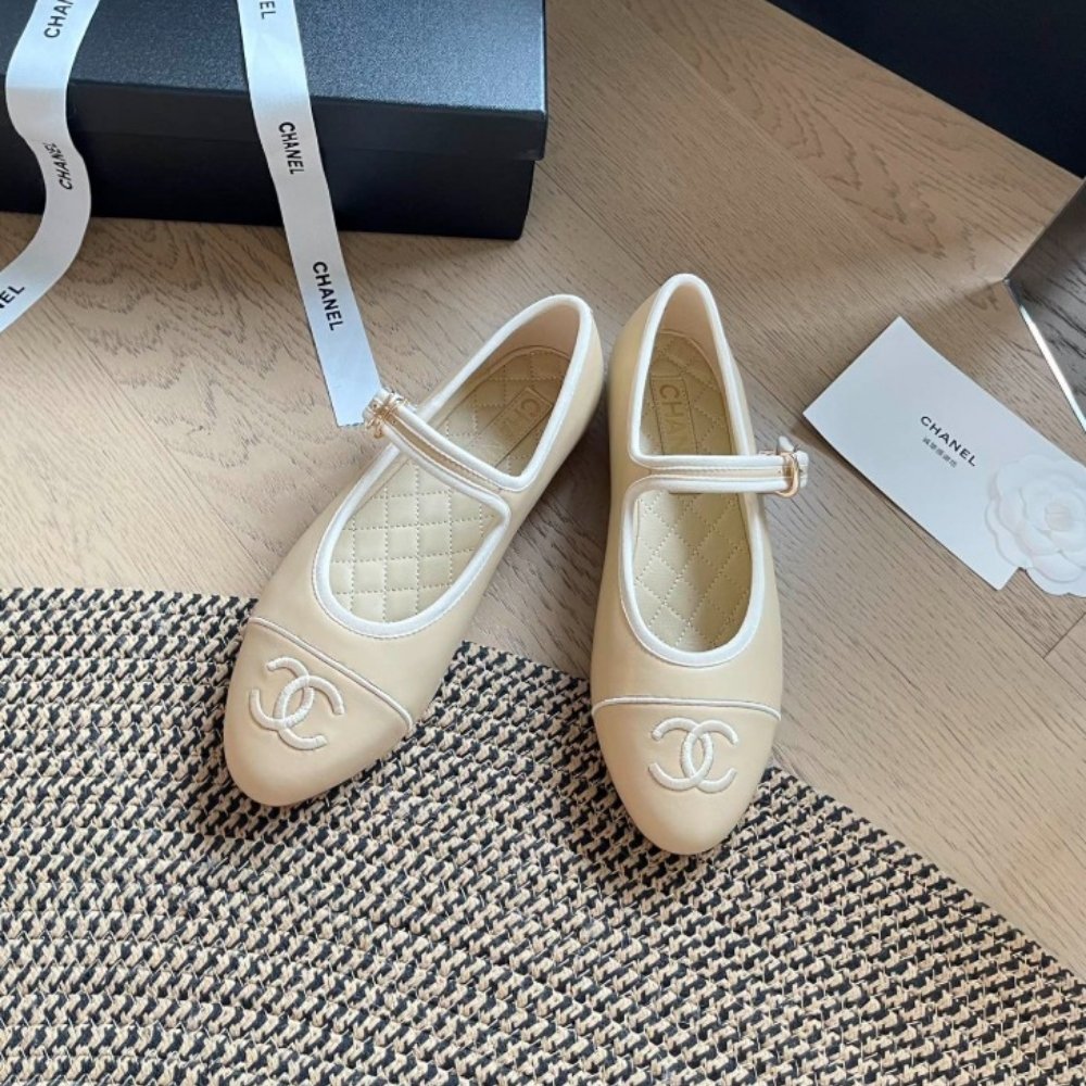 Ch**el Mary Jane Ballet Flat Cream