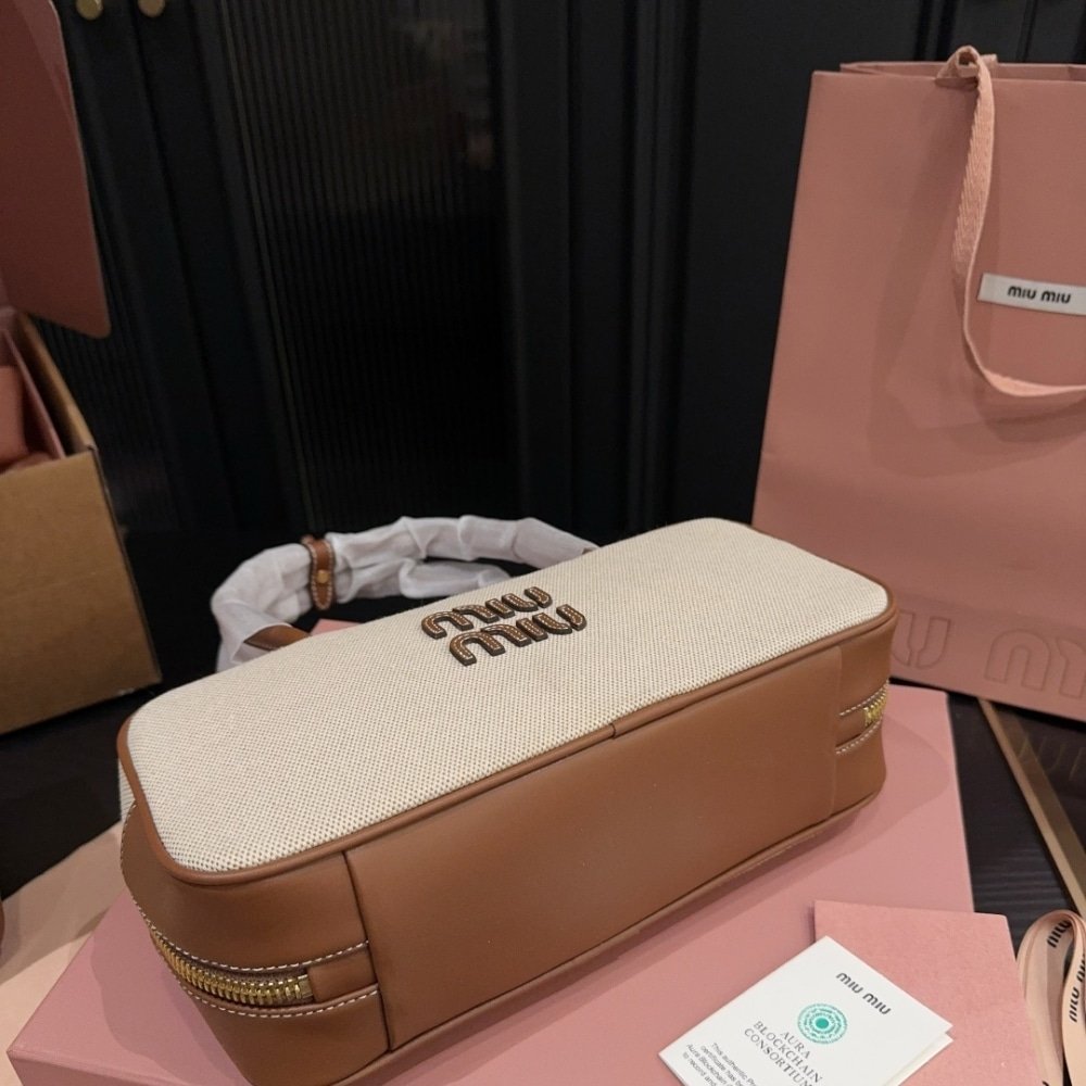 M1um1u Beau Canvas Bag Beige And Brandy 28Cm 5Bb173 Acrn F062F V Owm