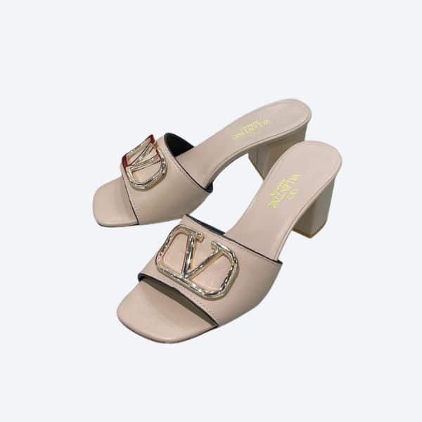 Va1e*ntin0 Vlogo Signature Square Toe Middle Heel Sliver And Poudre Slide Sandal