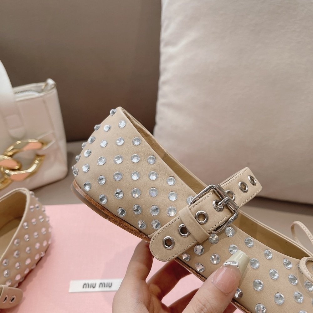 M1um1u Leather Ballerinas In Beige