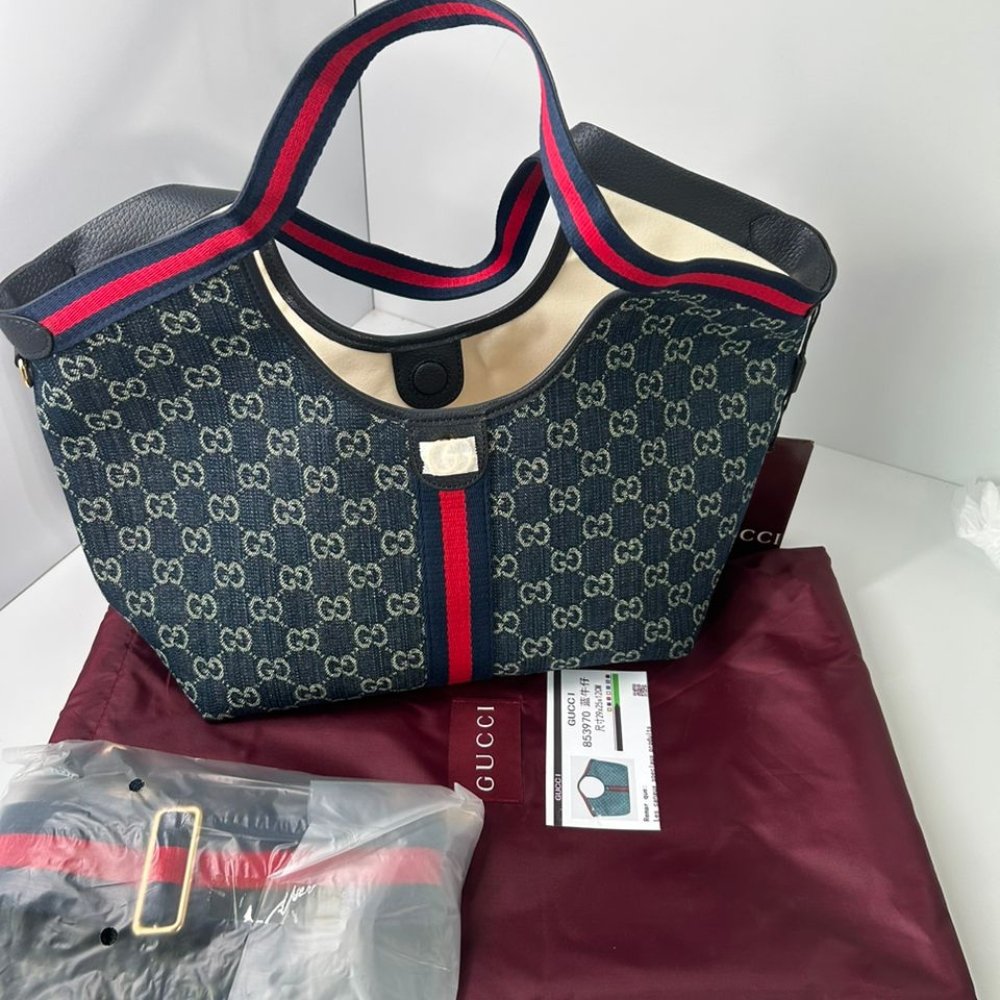 Gvc*1 Giglio Small Tote Bag Blue And White GG Denim 25Cm 860845 FAFRW 8864