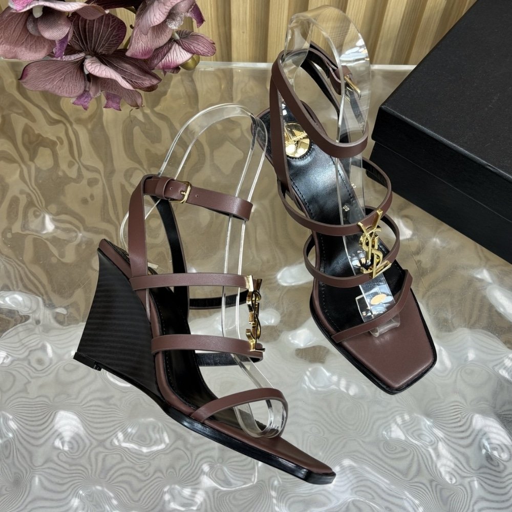 Sa1nt Lau*nt Cassandra Wedges In Smooth Leather Dark Brown 821090Dwedd2023