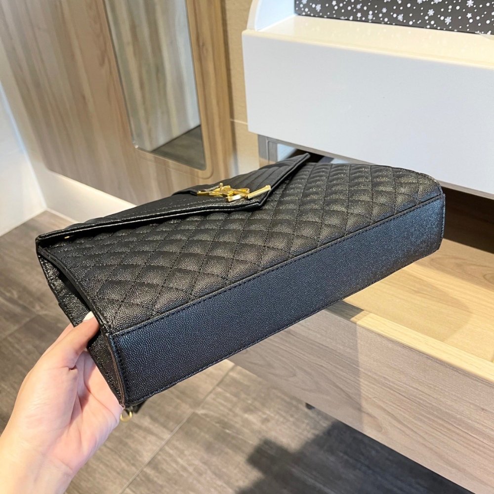 Sa1nt Lau*nt Envelope Large Bag In Mix Matelassé Grain De Poudre Embossed Black Gold 31Cm 600166Bow911000
