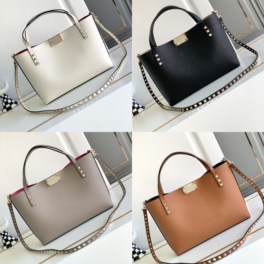 Va1e*ntin0 Garavani Rockstud Small Tote Bag White 28Cm