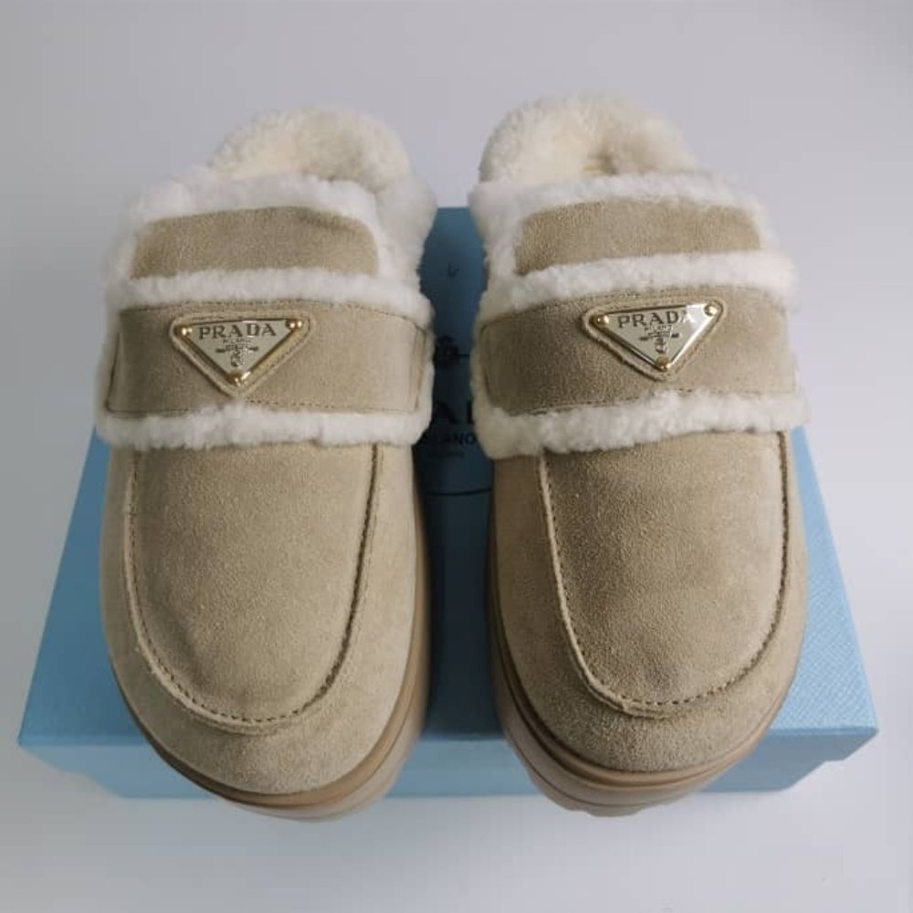Pra*a Suede And Shearling Slippers Beige 1S711M X0O F0379 F Zg20