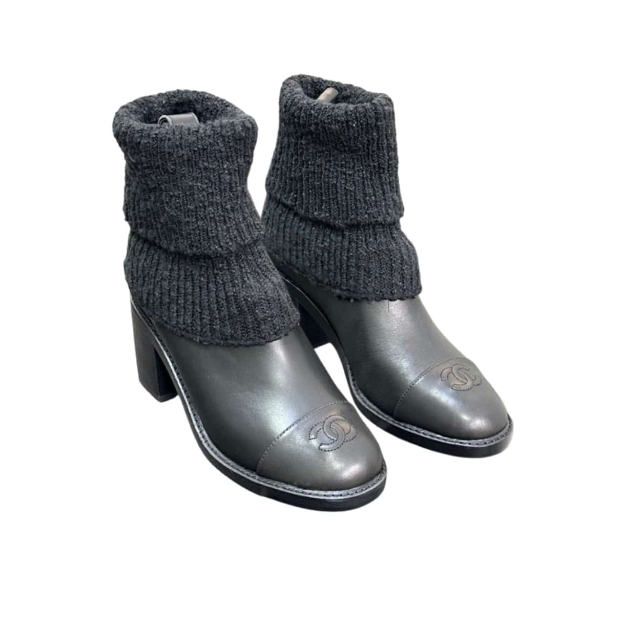 Ch**el Knit Boots Leather Black