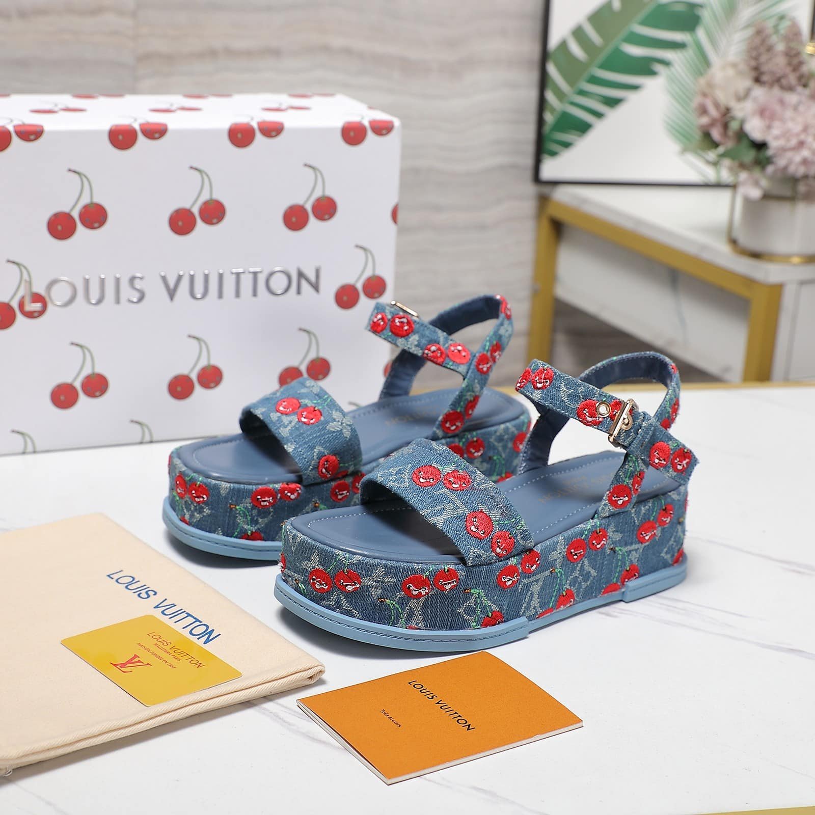 L0vis Vvtt0n X Takashi Maya Platform Sandal Monogram Cherry Denim 1Ahnyd