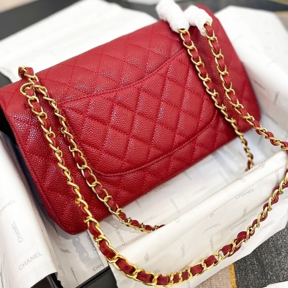 Ch**el Medium Classic Flap Bag Dark Red Caviar 26Cm