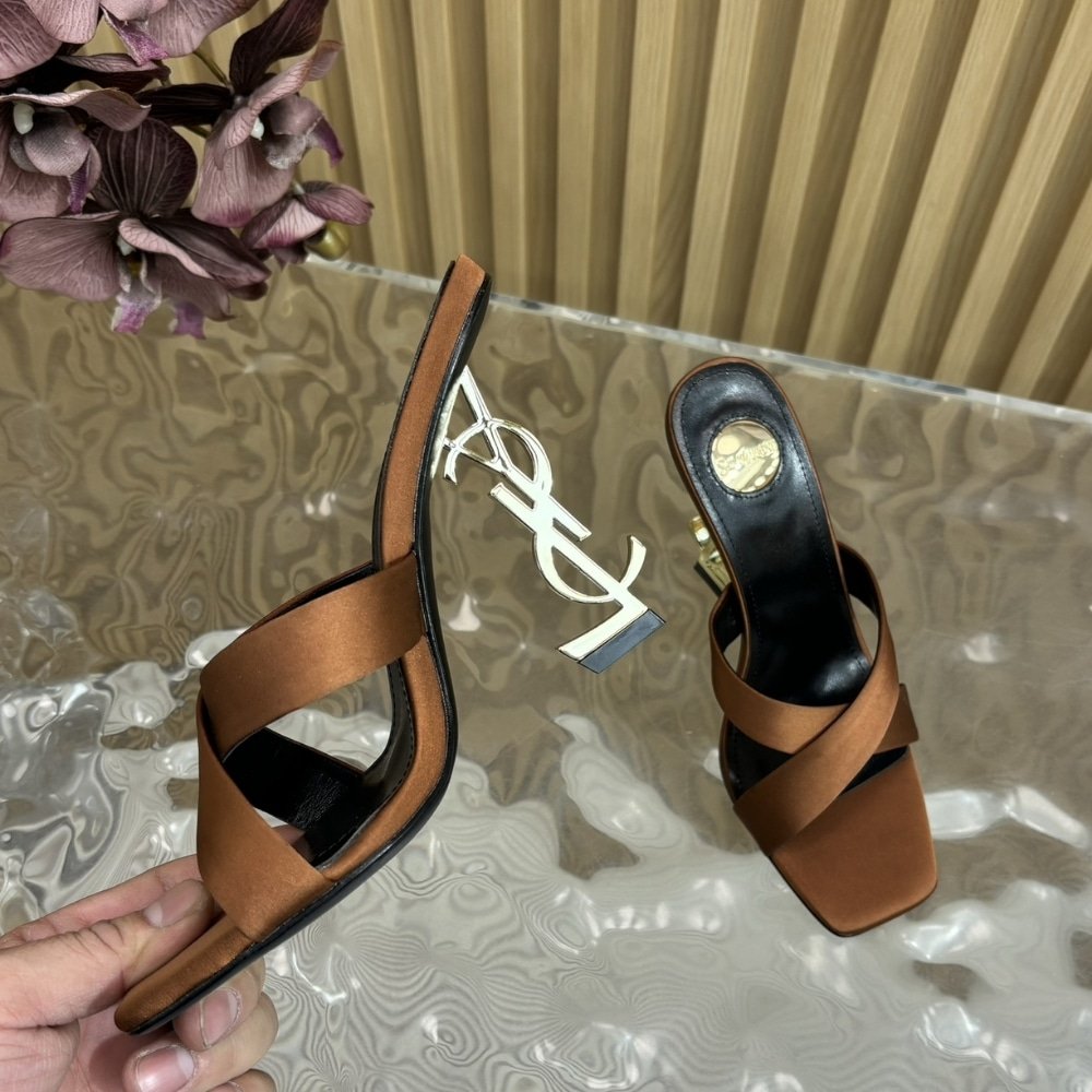 Sa1nt Lau*nt Opyum Mules In Satin Crepe Manioc Brown 8189319Qab12215
