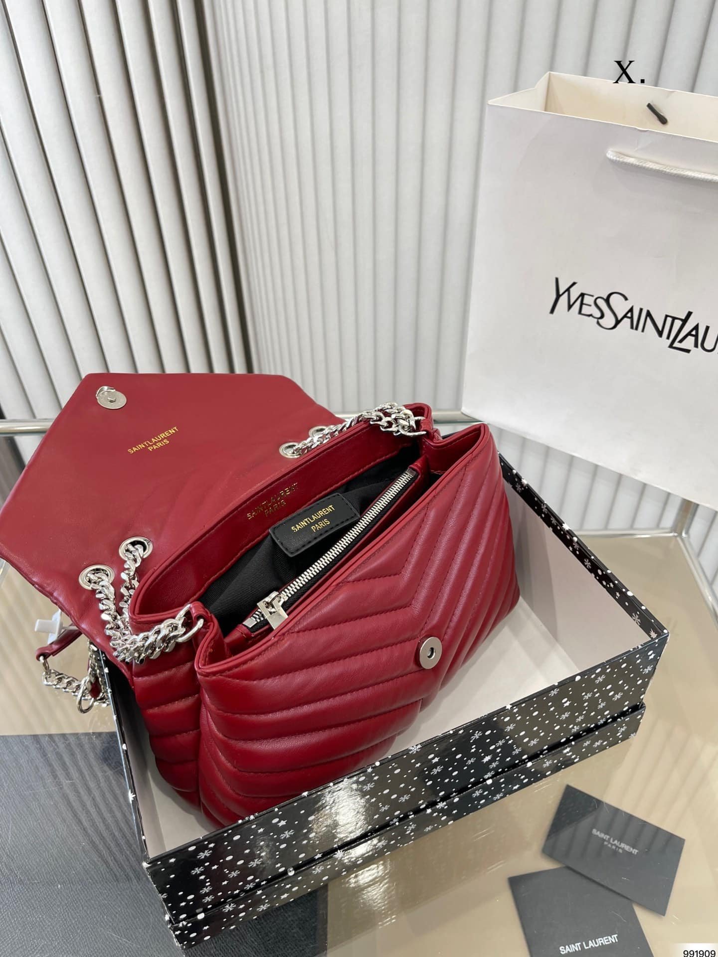 Sa1nt Lau*nt Loulou Small Chain Bag In Quilted “Y” Leather Wine Red