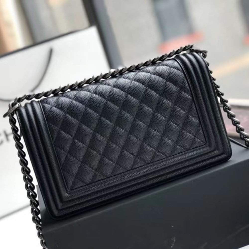 Ch**el Boy Medium Handbag Silver Hardware Black 25Cm A67086 Y09953 94305