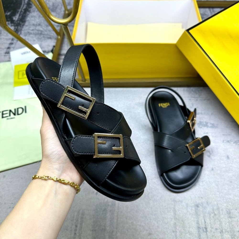 F**di Feel Leather Slides Black 8X8647Na7F0Qa1