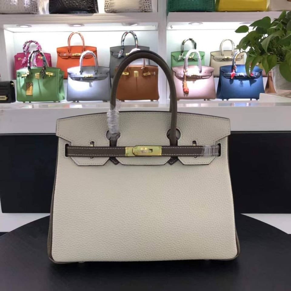 H**me5 Birkin 25 Togo Brushed Leather Gold Hardware Beige Grey 30Cm