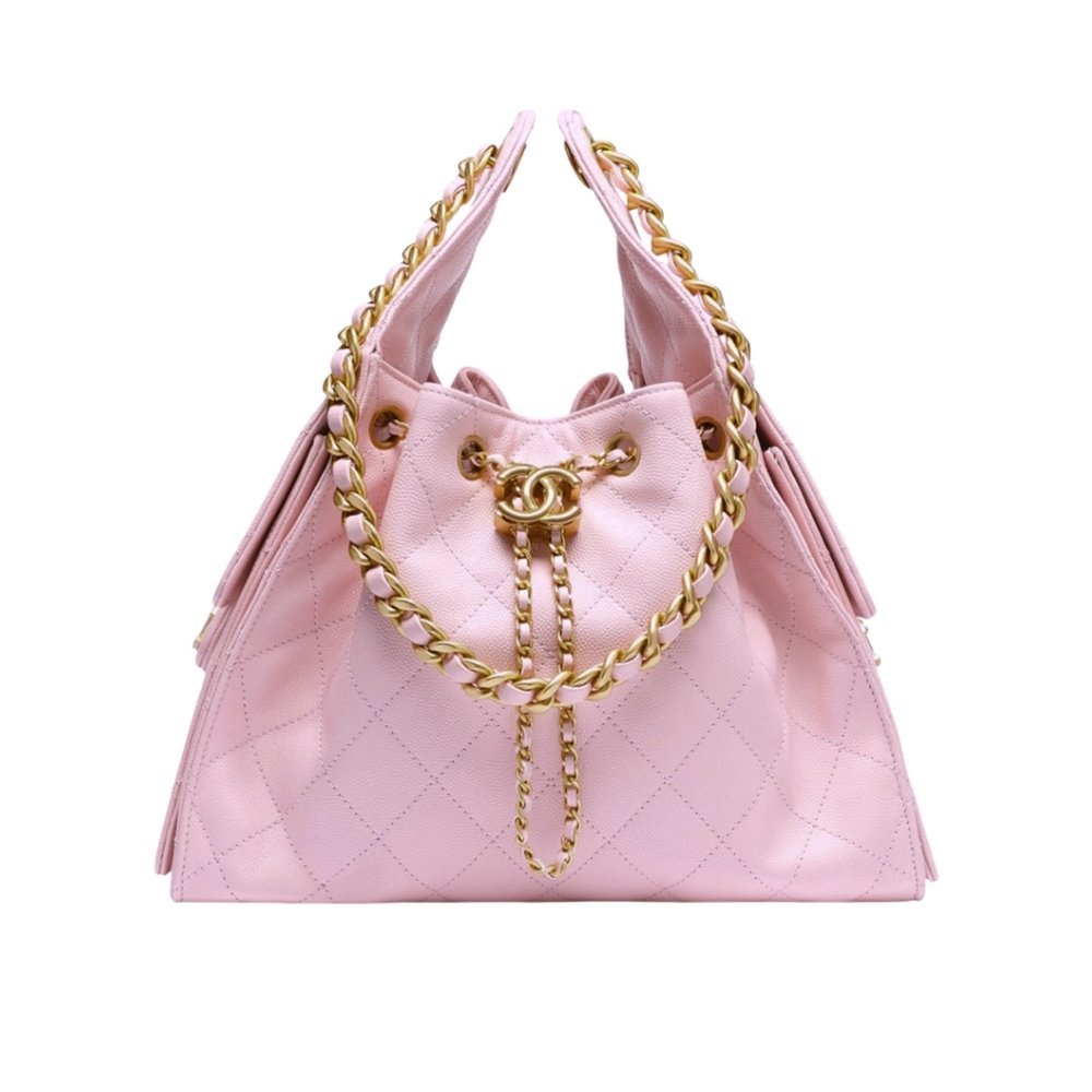 Ch**el 25 Small Handbag Grained And Gold Tone Metal Light Pink 26Cm AS5293 B20304 NAGEO