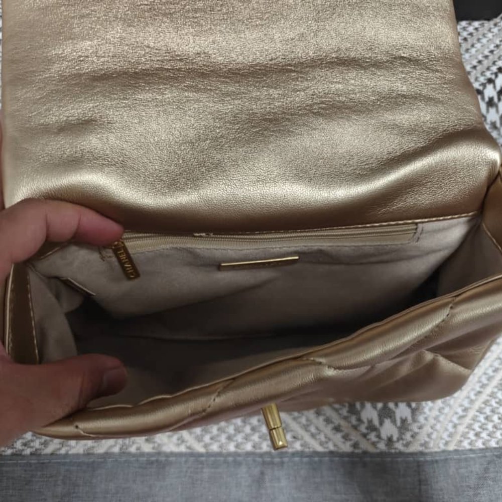 Ch**el 19 Handbag Metallic Gold And Silver Tone 26Cm As1160 B05457 Nc293