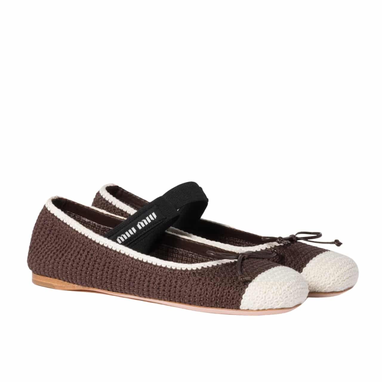 M1um1u Crochet Knit Ballerina Shoes Cocoa Ivory 5F138E 2Cq2 F0Cms F 005