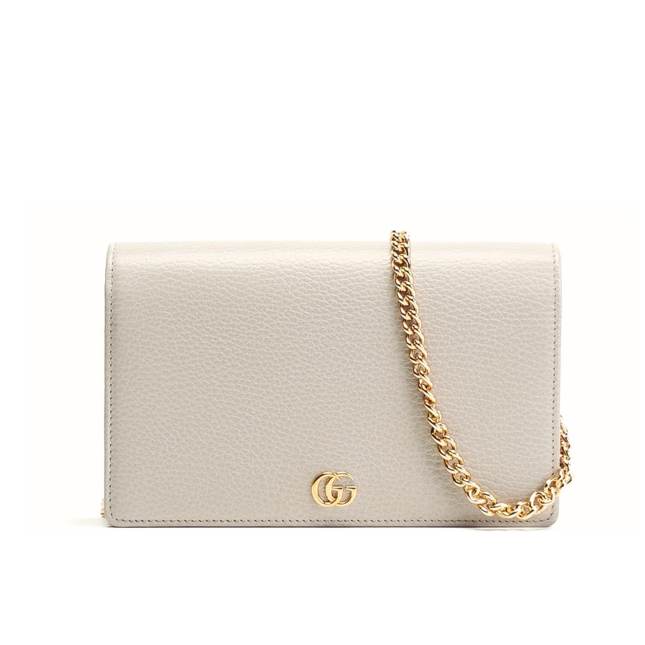 Gvc*1 Gg Marmont Wallet On Chain White Leather 20Cm