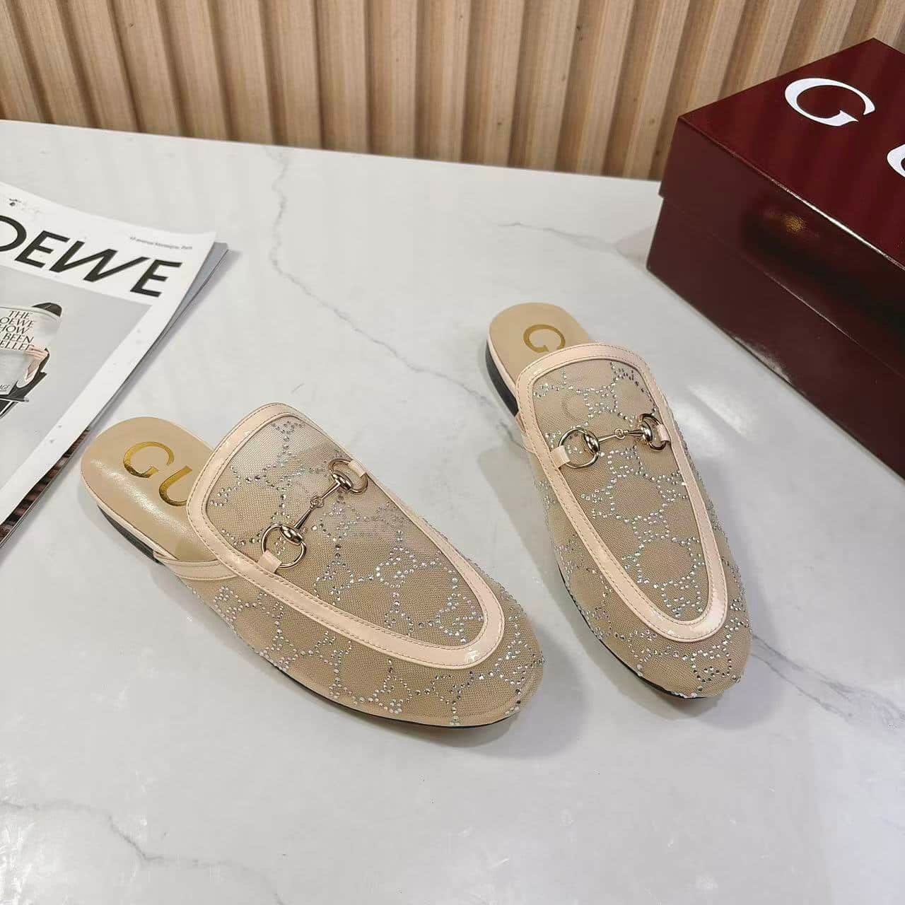 Gvc*1 Women Gg Crystal Princetown Slipper Beige ‎835484 Faeq0 9941