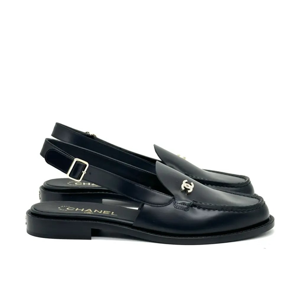 Ch**el Interlocking Cc Logo Slingback Flats Black