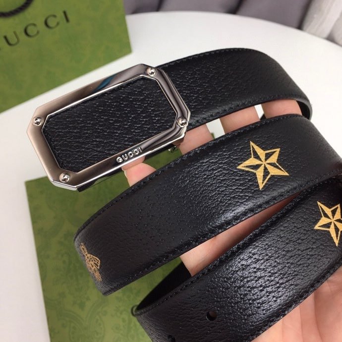 Gvc*1 Black Belt With Square Silver Buckle And Bee Star 35Mm