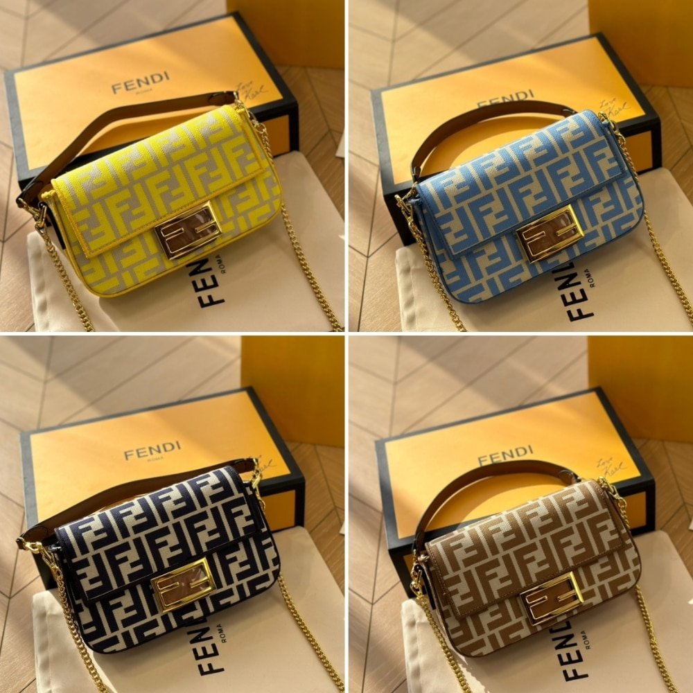 F**di Baguette Mini Ff Jacquard Fabric Bag Beige 21Cm