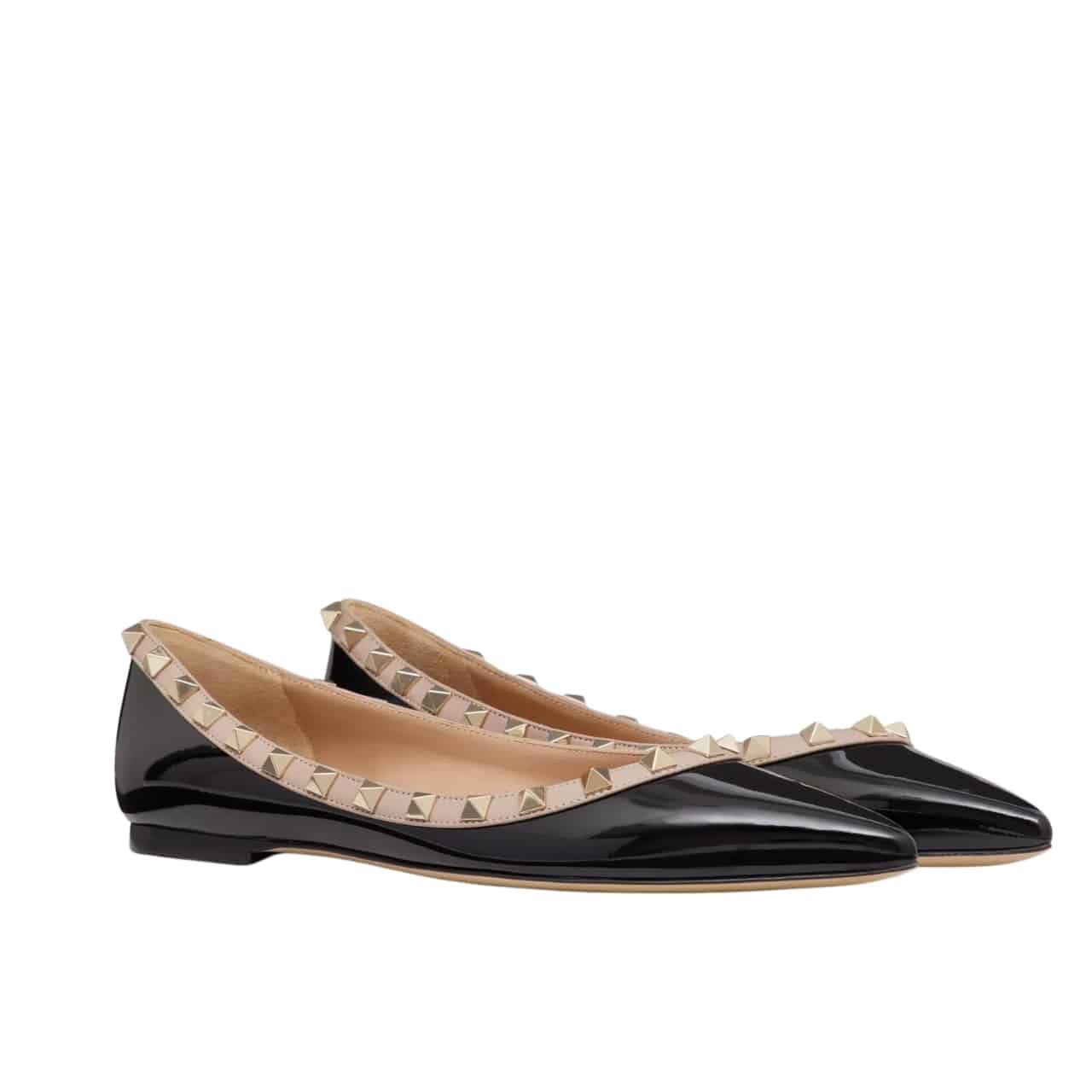 Va1e*ntin0 Patent Rockstud Ballet Flat Black 5W2S0403Vnw N91