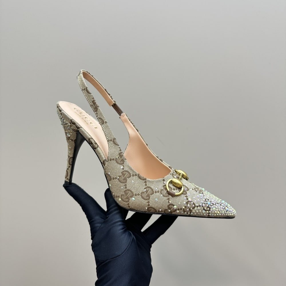 Gvc*1 Women’s Horsebit Pump Gg Canvas Beige And Dark Brown 812176 Fad21 2549