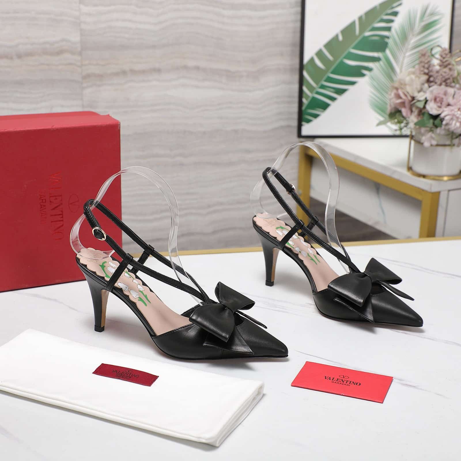 Va1e*ntin0 Bowow Slingback Pumps Black 7W2S0Mx5Ddt 0No