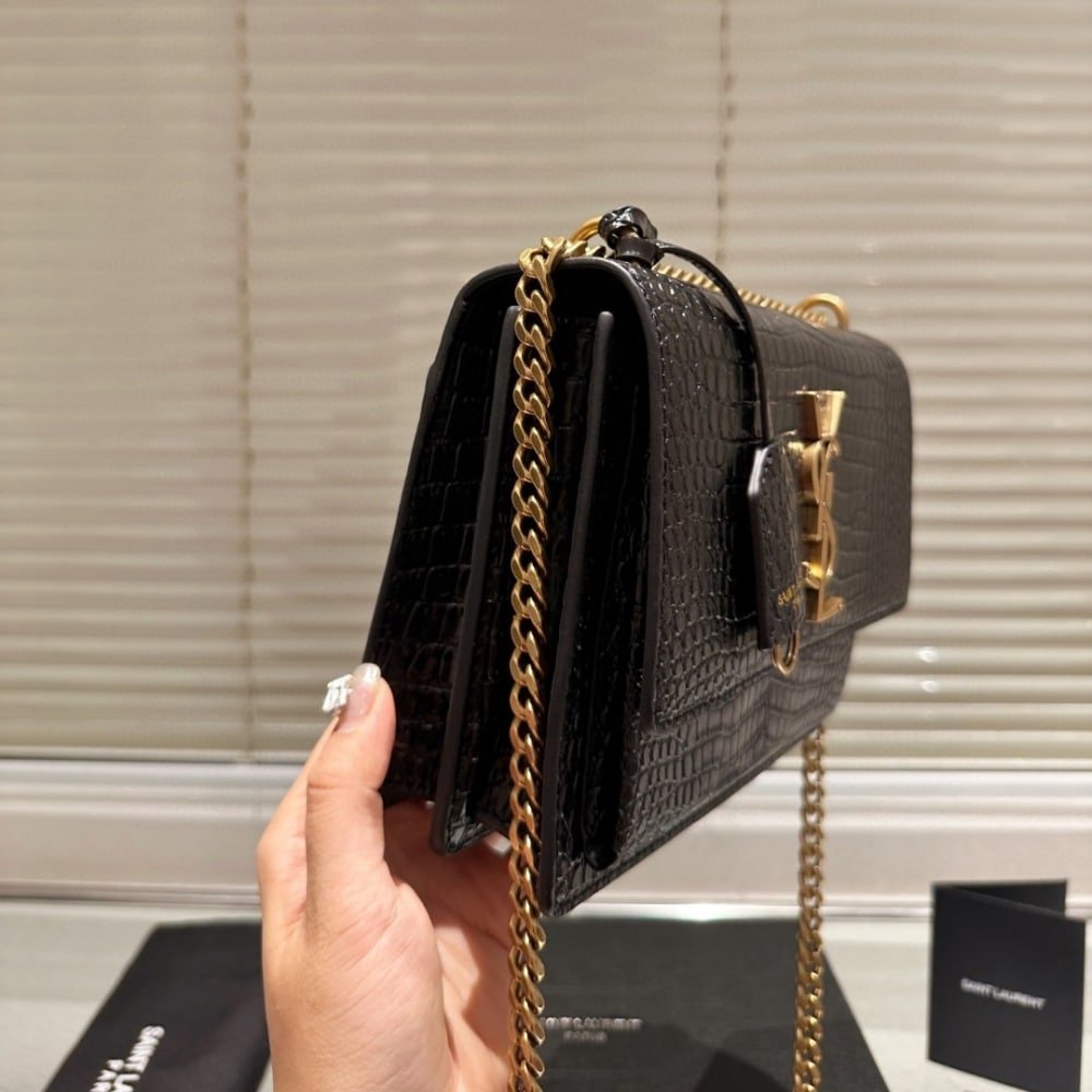 Sa1nt Lau*nt Sunset Medium In Crocodile Embossed Leather Black 22Cm 442906Dnd0J1000