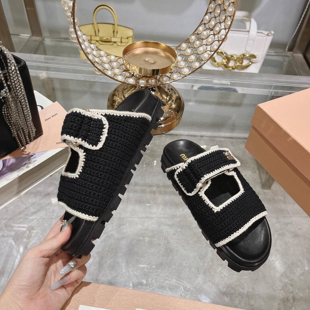 M1um1u Crochet Knit Slides Black