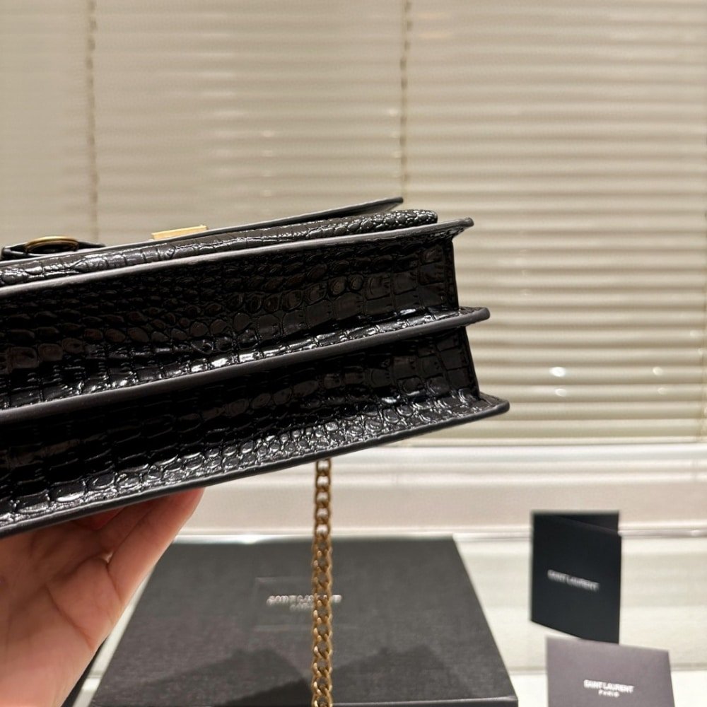 Sa1nt Lau*nt Sunset Medium In Crocodile Embossed Leather Black 22Cm 442906Dnd0J1000