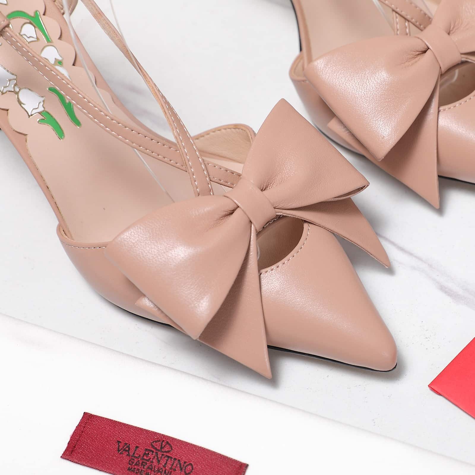 Va1e*ntin0 Bowow Slingback Pumps Rose Cannelle 7W2S0Mx5Ddt Gf9
