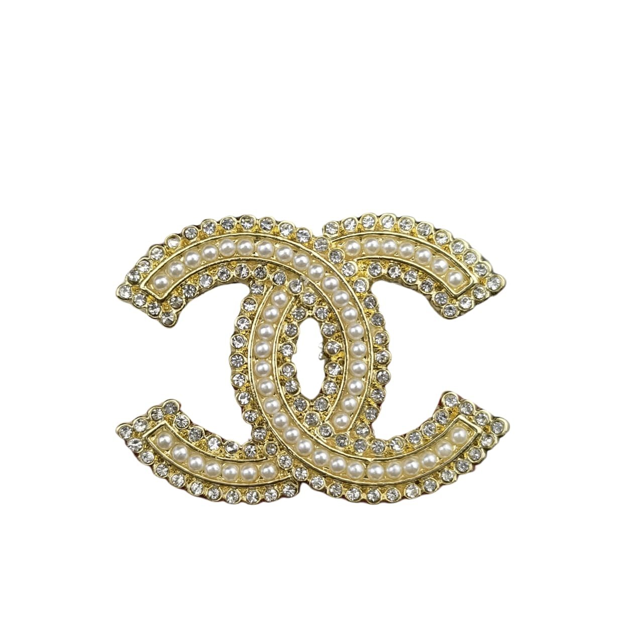 Ch**el Cc Brooch Gold With Pearls In The Middle