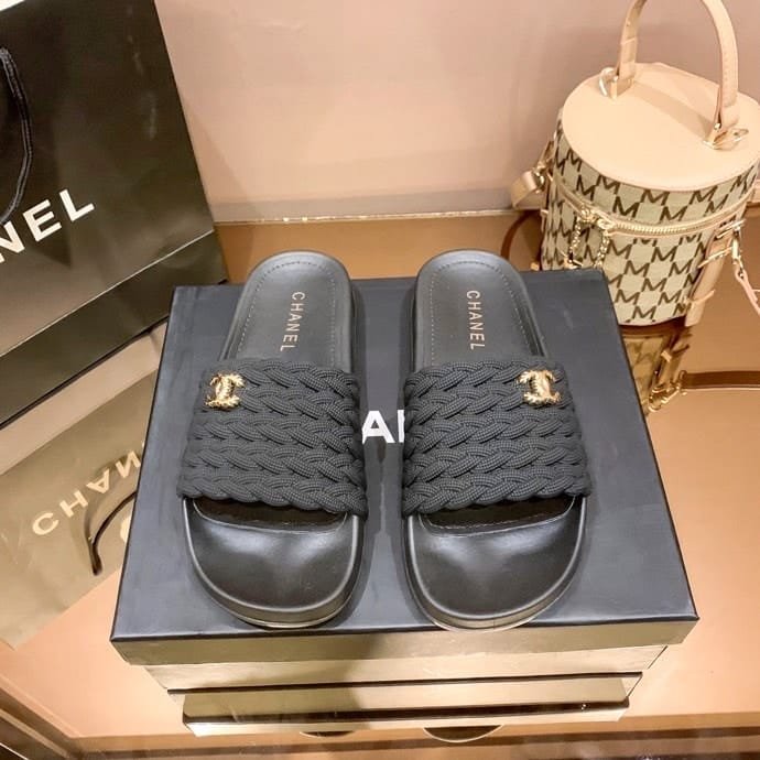 Ch**el Braided Slides Black