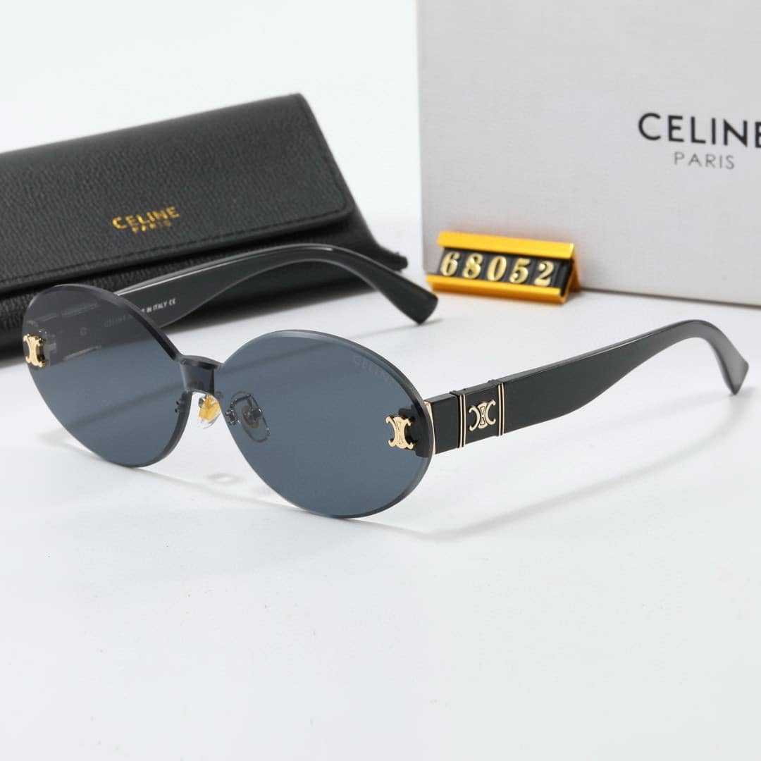 Ce1i*e Tortoise Luxe Oval Rimless Sunglasses Black