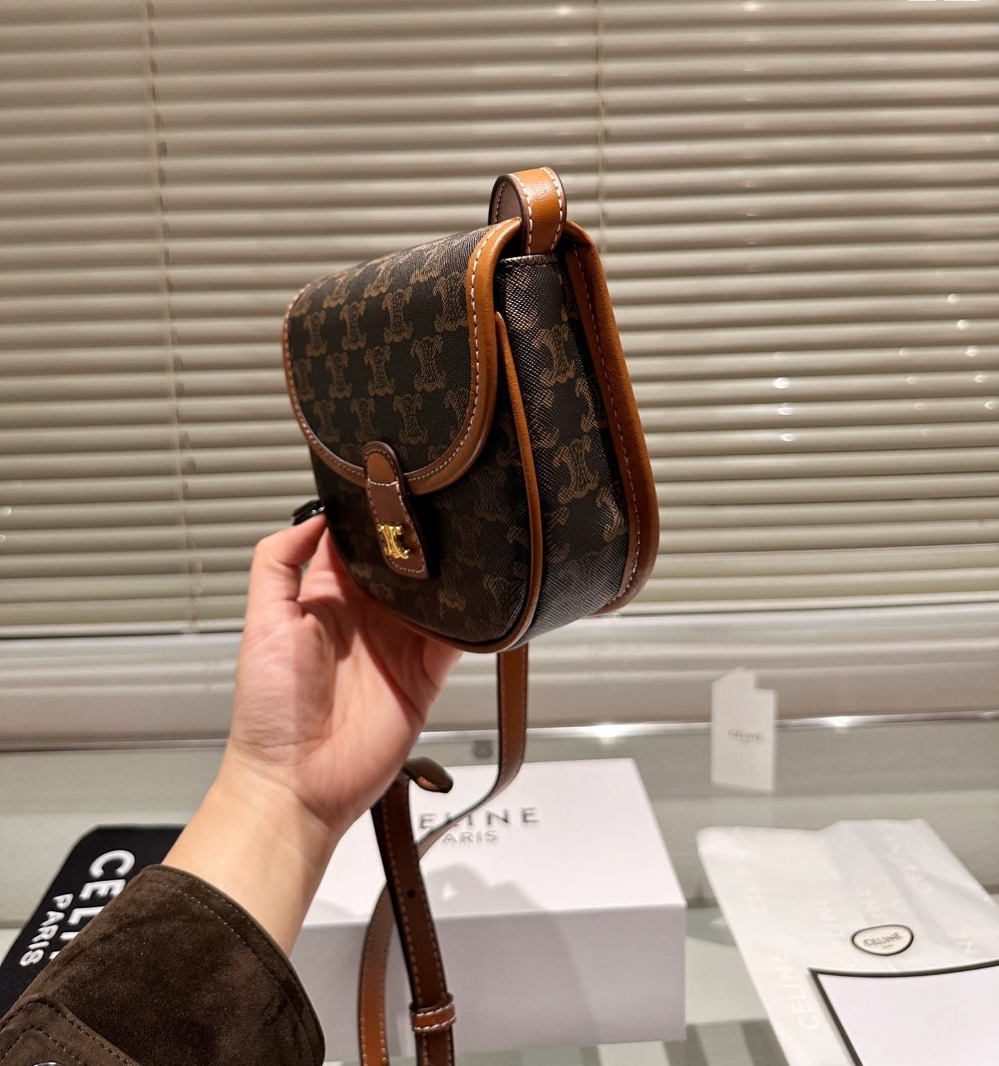 Ce1i*e Mini Besace In Triomphe Canvas And Calfskin Tan 17Cm 196702Bzj 04Lu