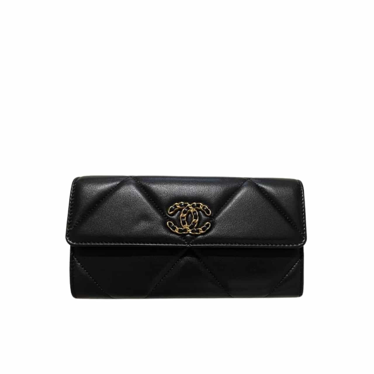 Ch**el 19 Flap Long Wallet Black 19Cm