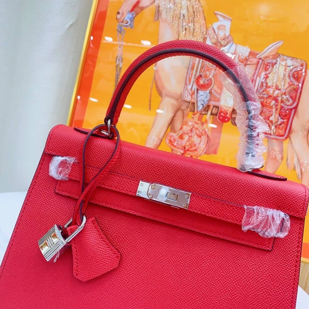H**me5 Kelly Sellier 25 Casaque Epsom Rouge With Silver Hardware In 25Cm