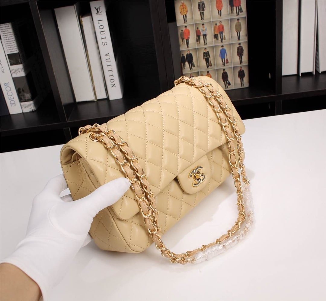 Ch**el Classic Flap Beige Gold Hardware 25Cm