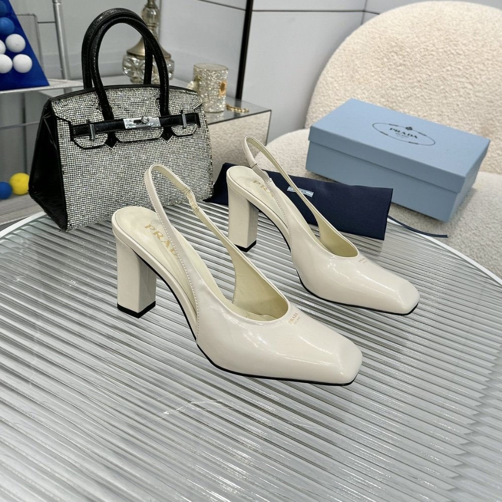 Pra*a Patent Leather Slingback Pumps Ivory 1I838N 069 F0304 F 085