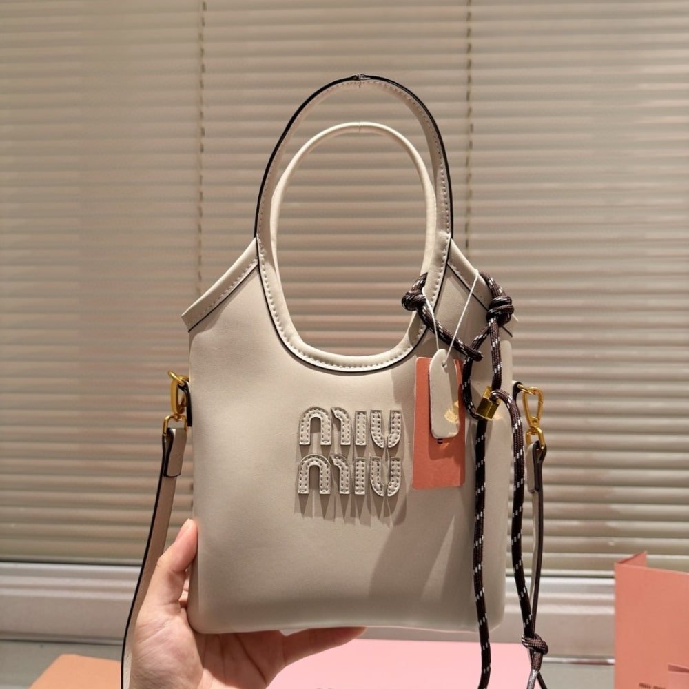 M1um1u Ivy Leather Bag Chalk White 20Cm 5Ba281 2Crw F0K74 V Oln