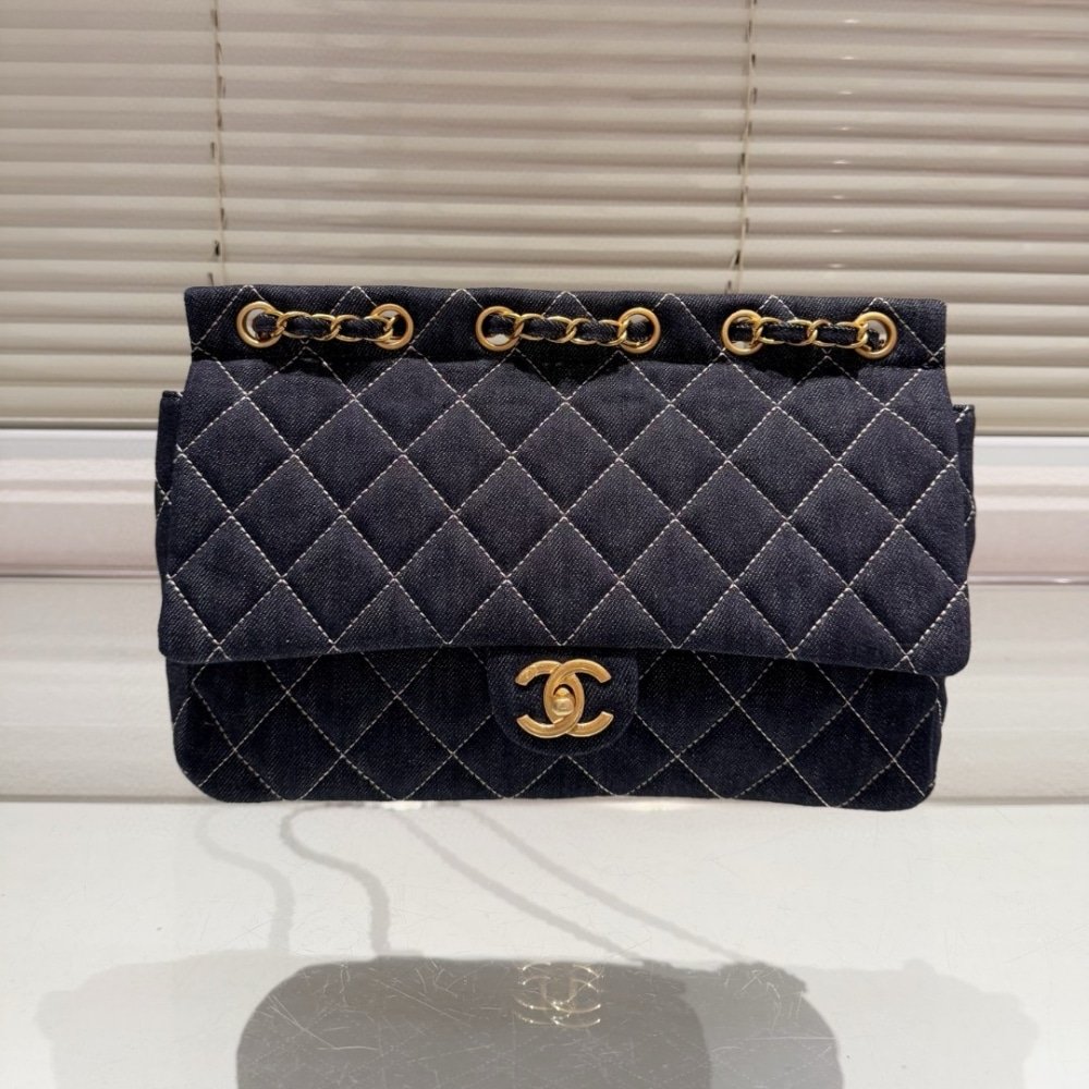 Ch**el Classic Flap Bag In Denim Dark Blue 30Cm
