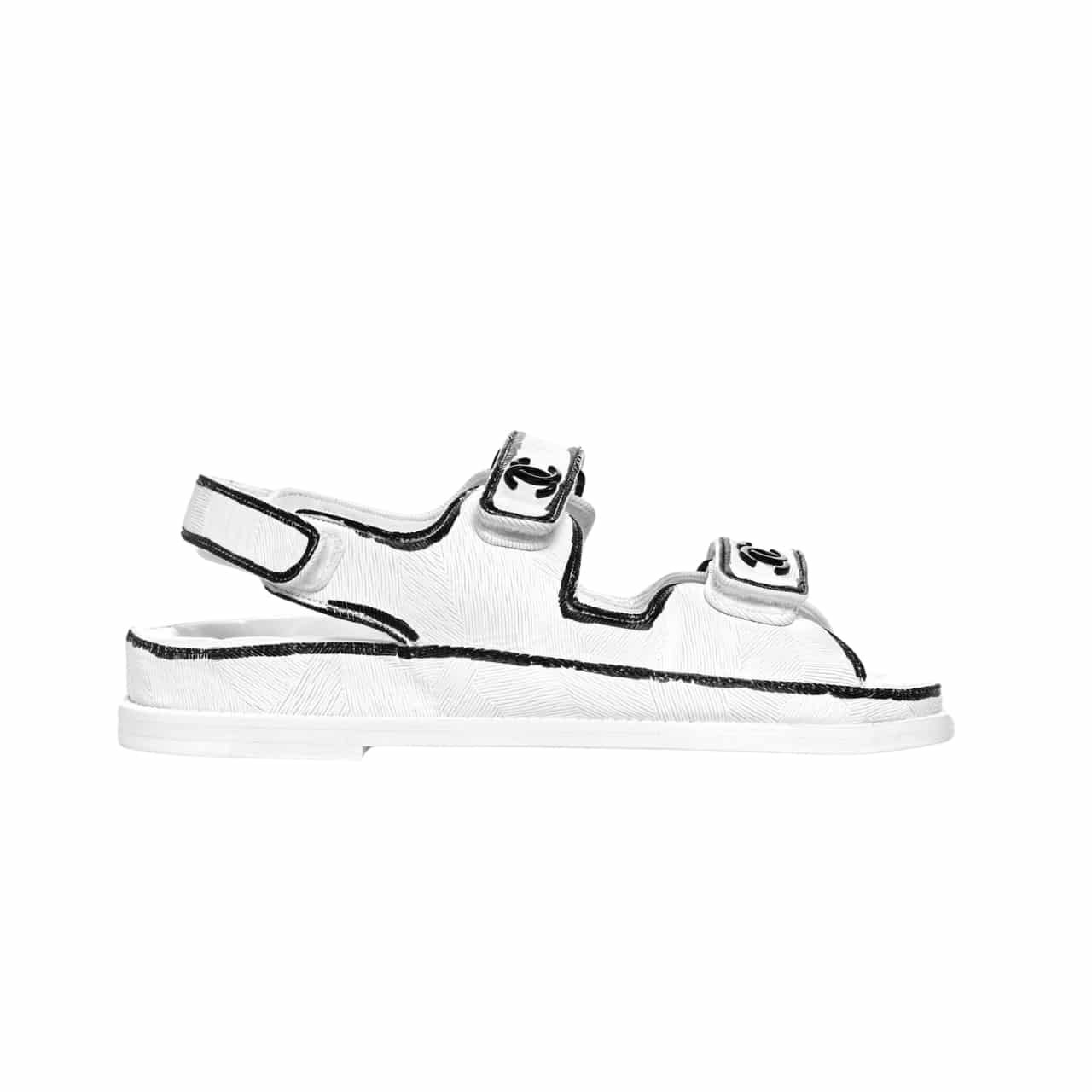 Ch**el Calfskin Printed Velcro Dad Sandals White Black