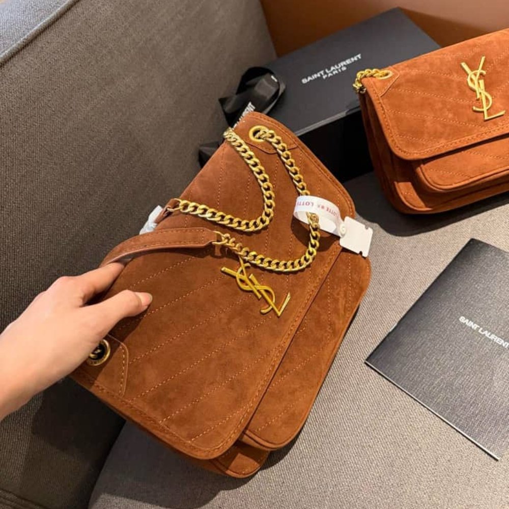 Sa1nt Lau*nt Niki Baby Chain Bag In Suede Brown 28Cm 6237483